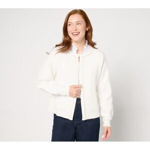 Studio Park Women's Top Sweater Sz M Pearl Embellished Cardigan White A668770